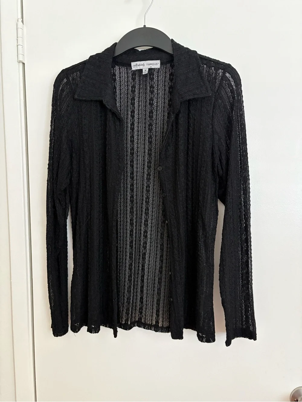 Absolutely Famous Black Sheer Knit Button Shirt